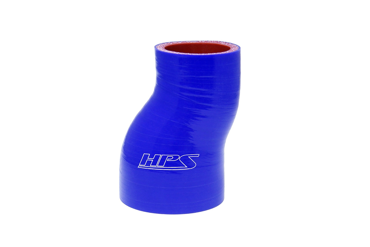 HPS 2-1/4 - 2-1/2 inch 2.25 2.5 ID 3 inch Long Blue Silicone Offset Straight Reducer Coupler Hose High Temp 4-ply Reinforced 57mm 63mm HTSOR-225-250-BLUE