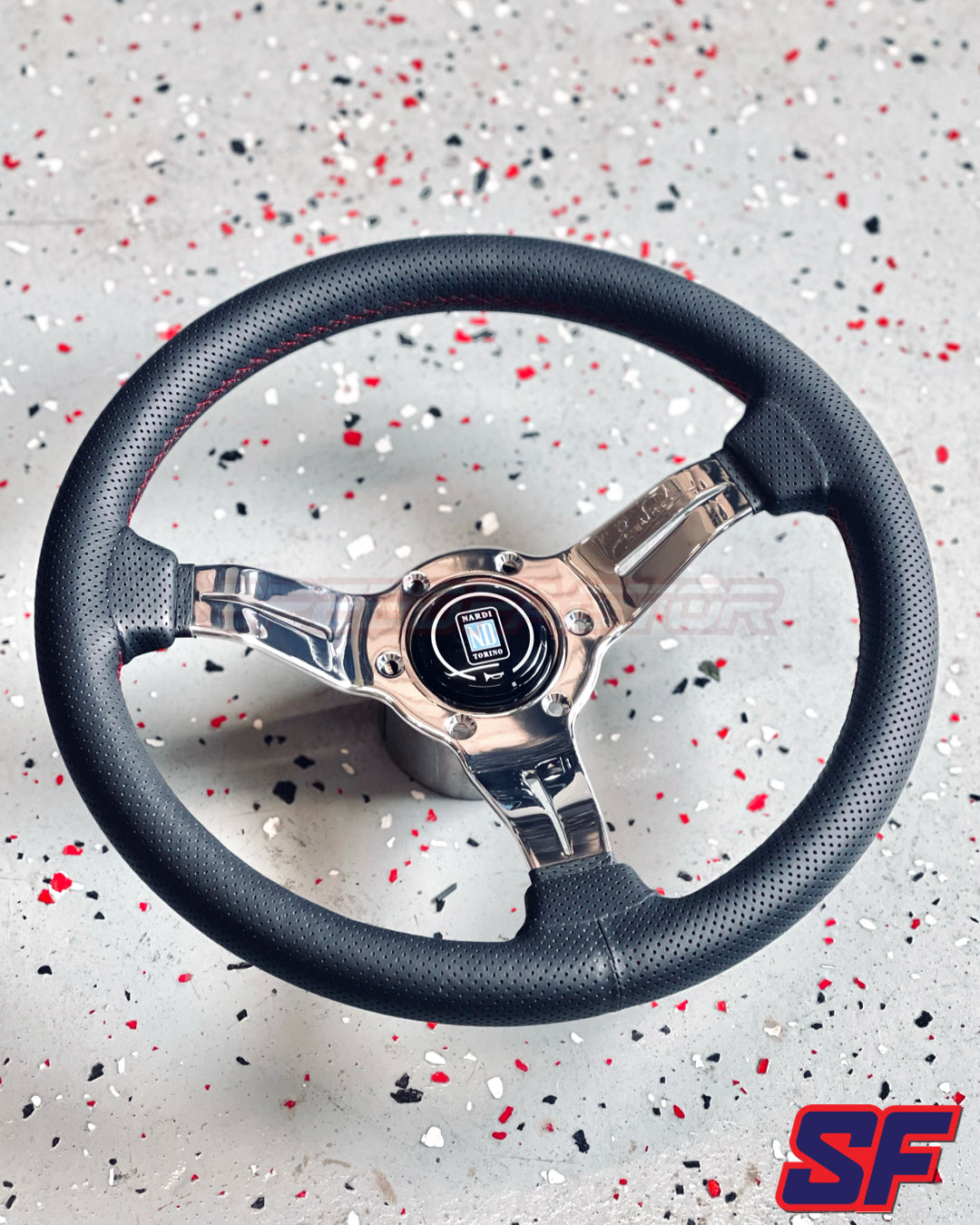 Nardi Deep Corn 350mm White Spokes / Black Perforated Leather / Red Stitch