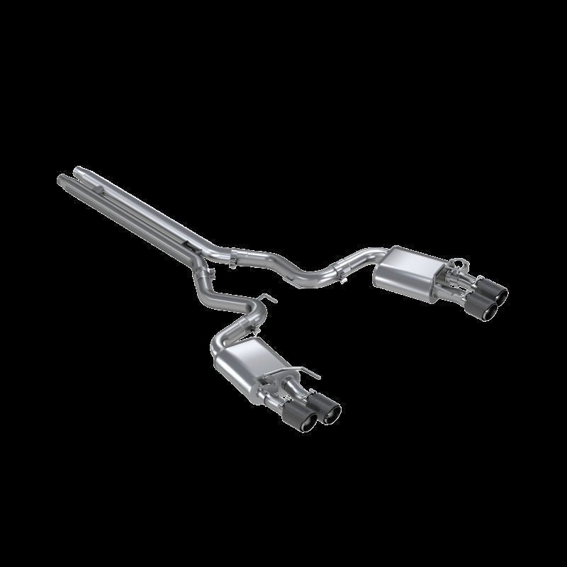 MBRP 18 - 20 Ford Mustang GT 5.0 w/ Quad Tip Active Exhaust Cat Back Split Rear T304 w/ Carb Fib Tips - Catback - MBRP