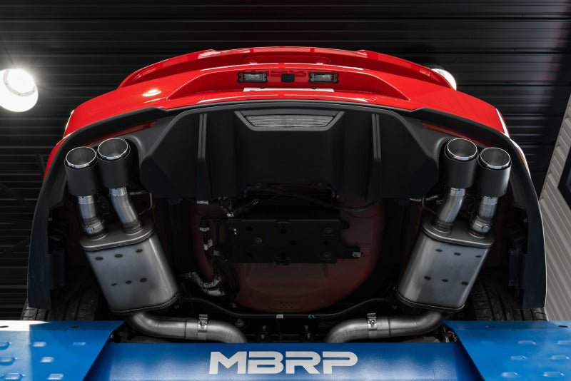 MBRP 18 - 20 Ford Mustang GT 5.0 w/ Quad Tip Active Exhaust Cat Back Split Rear T304 w/ Carb Fib Tips - Catback - MBRP