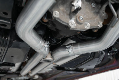 MBRP 18 - 22 Ford Mustang GT 5L T304 SS 3in Cat - Back Dual Rear w/4in Quad Carbon Fiber Tips (Race) - Catback - MBRP