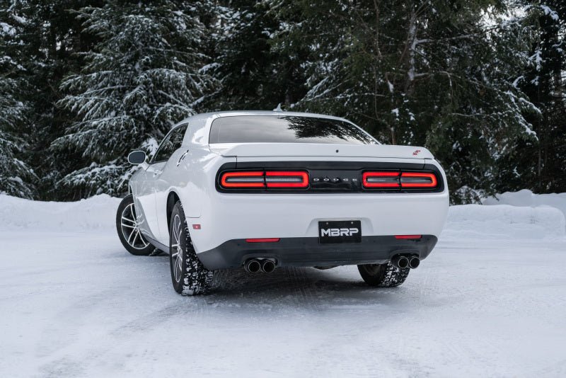 MBRP 2015+ Dodge Challenger 3.6L SS 2.5in Quad Tip Split Rear Exit w/ Carbon Fiber Tips - T304 - Catback - MBRP