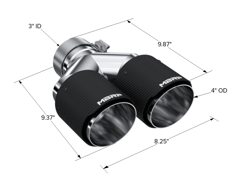 MBRP 3in ID / Dual 4in OD Out Staggered L 9.37in / R 9.87in Dual Wall Carbon Fiber Univ Exhaust Tip - Tips - MBRP