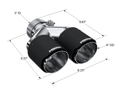 MBRP 3in ID / Dual 4in OD Out Staggered L 9.37in / R 9.87in Dual Wall Carbon Fiber Univ Exhaust Tip - Tips - MBRP