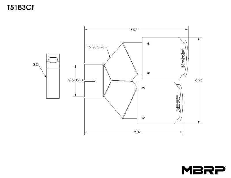 MBRP 3in ID / Dual 4in OD Out Staggered L 9.37in / R 9.87in Dual Wall Carbon Fiber Univ Exhaust Tip - Tips - MBRP