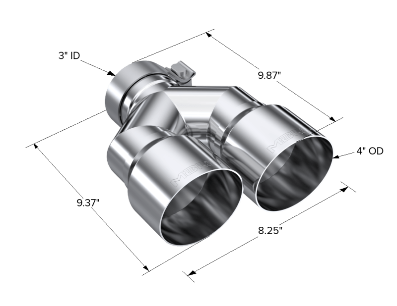 MBRP 3in ID / Dual 4in OD Out Staggered L 9.37in / R 9.87in Single Wall T304 SS Univ Exhaust Tip - Tips - MBRP