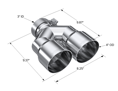 MBRP 3in ID / Dual 4in OD Out Staggered L 9.37in / R 9.87in Single Wall T304 SS Univ Exhaust Tip - Tips - MBRP