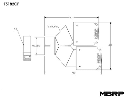 MBRP 3in ID / Dual 4in OD Out Staggered L 9.87in / R 9.37in Dual Wall Carbon Fiber Univ Exhaust Tip - Tips - MBRP