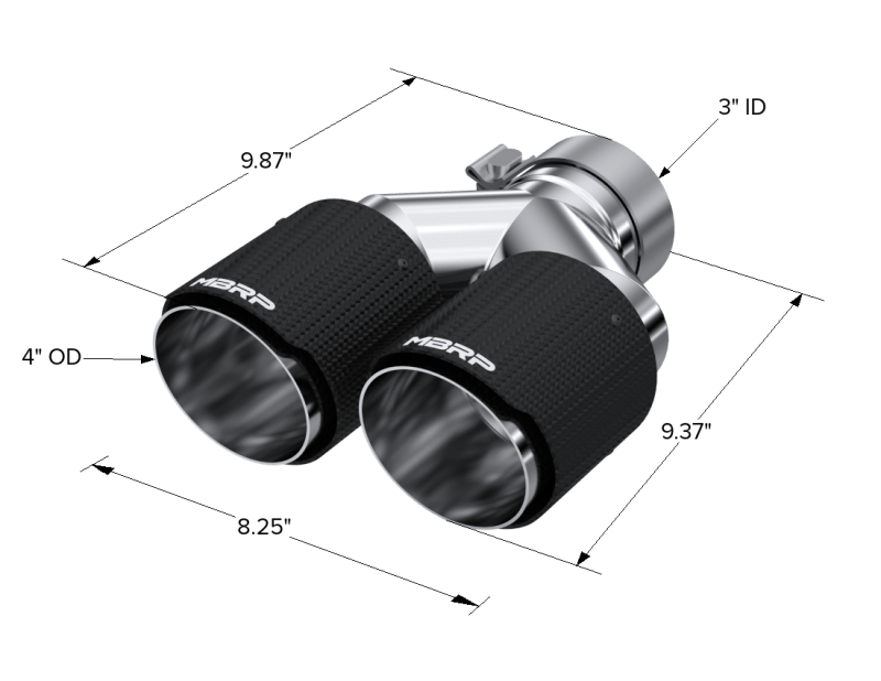 MBRP 3in ID / Dual 4in OD Out Staggered L 9.87in / R 9.37in Dual Wall Carbon Fiber Univ Exhaust Tip - Tips - MBRP