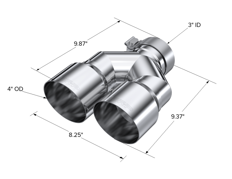 MBRP 3in ID / Dual 4in OD Out Staggered L 9.87in / R 9.37in Single Wall T304 SS Univ Exhaust Tip - Tips - MBRP