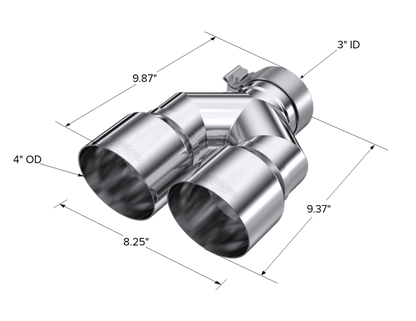 MBRP 3in ID / Dual 4in OD Out Staggered L 9.87in / R 9.37in Single Wall T304 SS Univ Exhaust Tip - Tips - MBRP