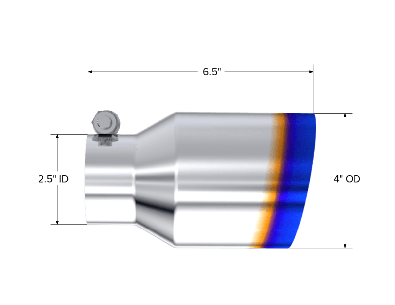 MBRP Burnt End Tip 2.5 ID 4 ID Out 6.5 length Single Wall Angle Cut 304 Stainless Steel - Tips - MBRP