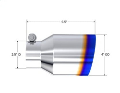 MBRP Burnt End Tip 2.5 ID 4 ID Out 6.5 length Single Wall Angle Cut 304 Stainless Steel - Tips - MBRP