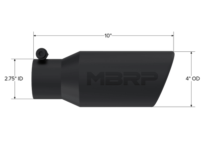 MBRP Universal Angled Rolled End Tip 4in OD / 2 - 3/4in Inlet / 10in Length - Black - Tips - MBRP