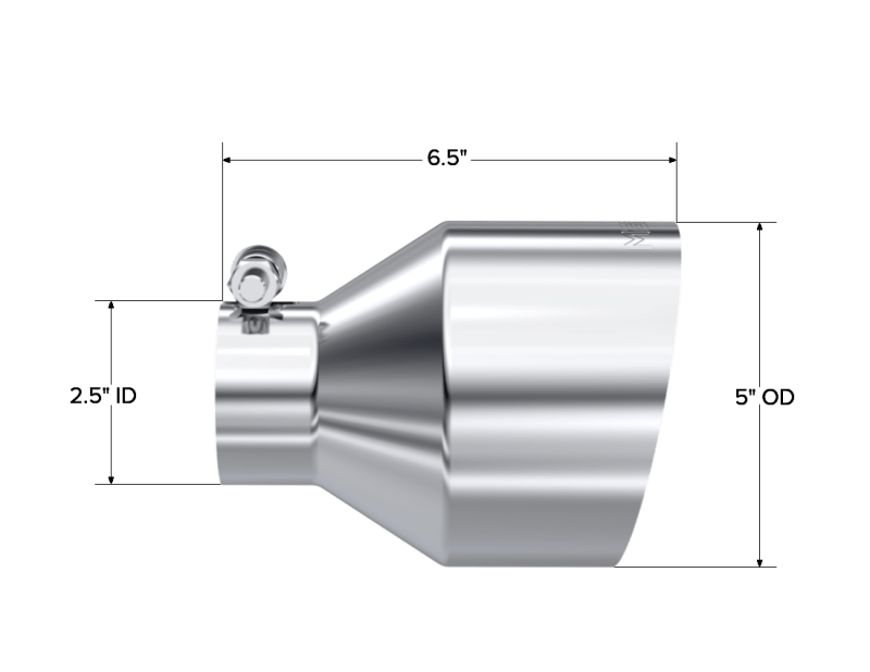 MBRP Universal T304 Stainless Steel Tip 2.5in ID / 5in OD Out / 6.5in Length Angle Cut Single Wall - Tips - MBRP