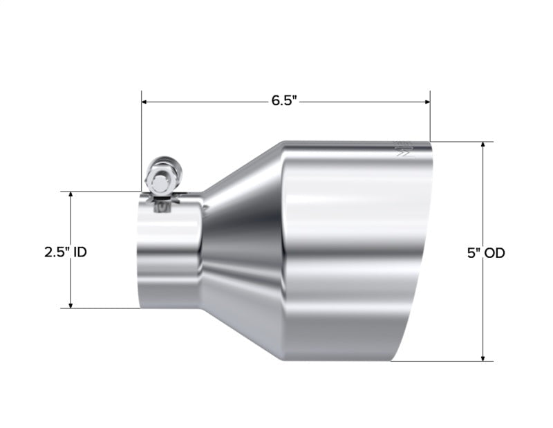 MBRP Universal T304 Stainless Steel Tip 2.5in ID / 5in OD Out / 6.5in Length Angle Cut Single Wall - Tips - MBRP