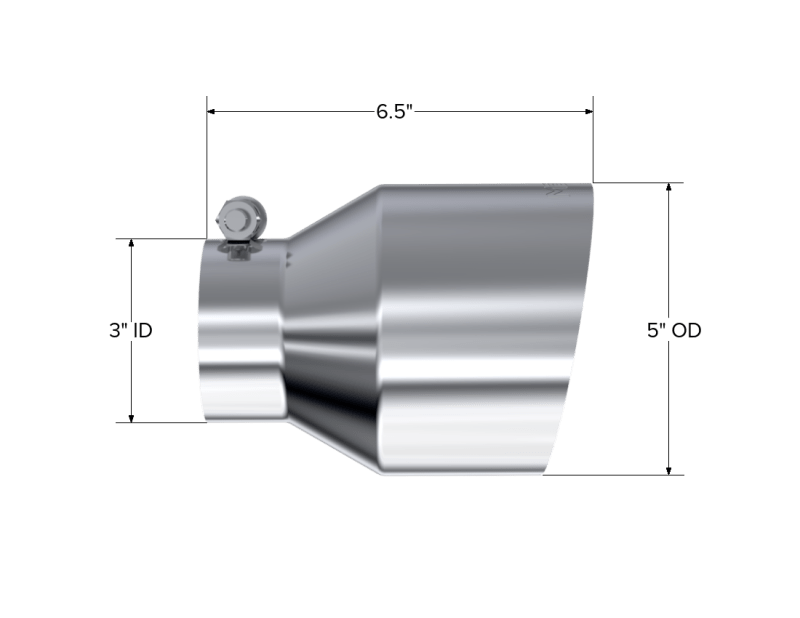 MBRP Universal T304 Stainless Steel Tip, 3in ID / 5in OD Out / 6.5in Length / Angle Cut Single Wall - Tips - MBRP