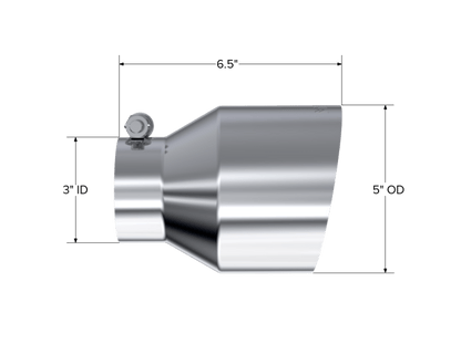 MBRP Universal T304 Stainless Steel Tip, 3in ID / 5in OD Out / 6.5in Length / Angle Cut Single Wall - Tips - MBRP