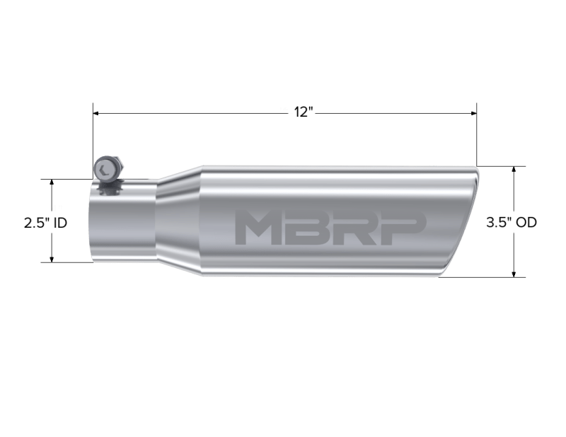 MBRP Universal Tip 3in O.D. Angled Rolled End 2 inlet 10 length - Steel Tubing - MBRP