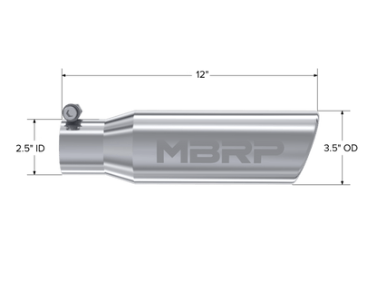 MBRP Universal Tip 3in O.D. Angled Rolled End 2 inlet 10 length - Steel Tubing - MBRP