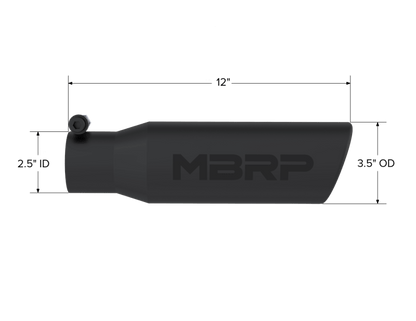 MBRP Universal Tip 3in O.D. Angled Rolled End 2 inlet 12 length - Black Finish - Tips - MBRP