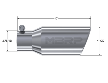 MBRP Universal Tip 4in OD 2.75in Inlet 10in Length Angled Rolled End T304 - Steel Tubing - MBRP