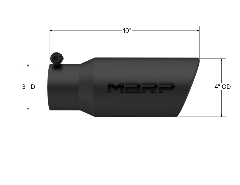 MBRP Universal Tip 4in OD 3in Inlet 10in Length Angled Rolled End Black - Tips - MBRP