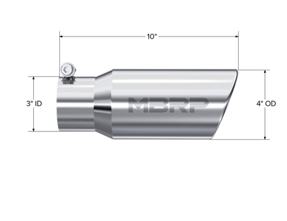 MBRP Universal Tip 4in OD 3in Inlet 10in Length Angled Rolled End T304 - Steel Tubing - MBRP