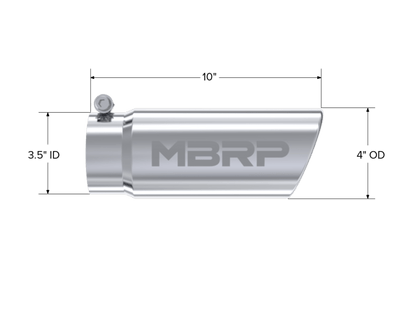 MBRP Universal Tip 4in O.D. Angled Rolled End 3 inlet 10 length - Steel Tubing - MBRP