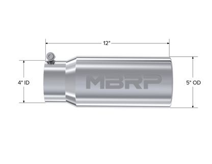 MBRP Universal Tip 5 O.D. Rolled Straight 4 inlet 12 length - Steel Tubing - MBRP