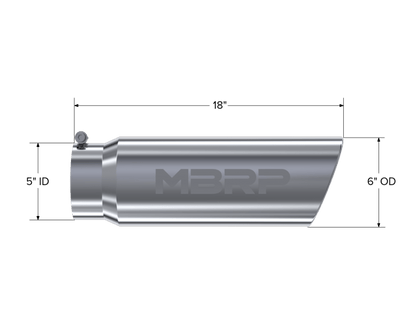MBRP Universal Tip 6in OD Angled Rolled End 5in Inlet 18in Length T304 Exhaust - Steel Tubing - MBRP