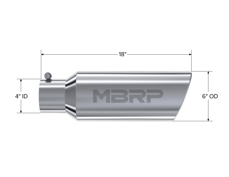 MBRP Universal Tip 6in OD Rolled End 4in Inlet 18in Length T304 - Steel Tubing - MBRP