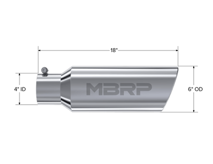 MBRP Universal Tip 6in OD Rolled End 4in Inlet 18in Length T304 - Steel Tubing - MBRP