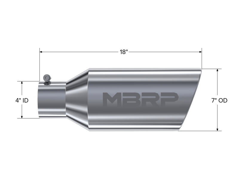 MBRP Universal Tip 7inch O.D. Rolled End 4inch inlet 18inch length - T304 (SINGLE TIP) - Steel Tubing - MBRP