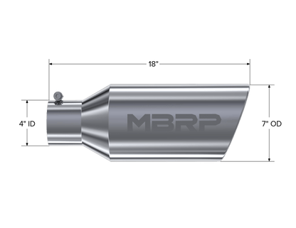 MBRP Universal Tip 7inch O.D. Rolled End 4inch inlet 18inch length - T304 (SINGLE TIP) - Steel Tubing - MBRP