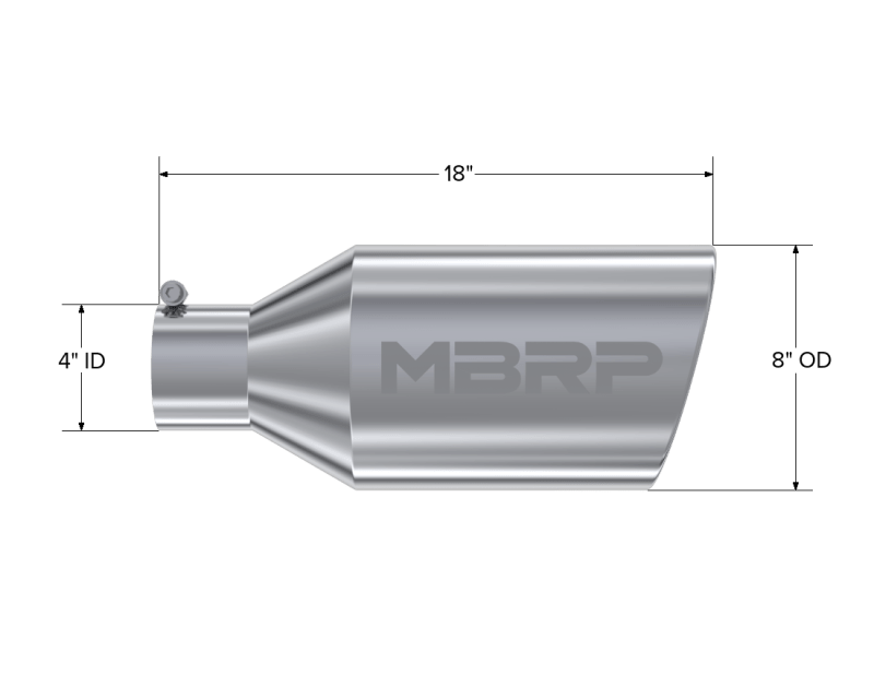 MBRP Universal Tip 8in O.D. Rolled End 4in inlet 18in length T304 - Steel Tubing - MBRP