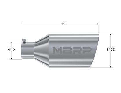 MBRP Universal Tip 8in O.D. Rolled End 4in inlet 18in length T304 - Steel Tubing - MBRP