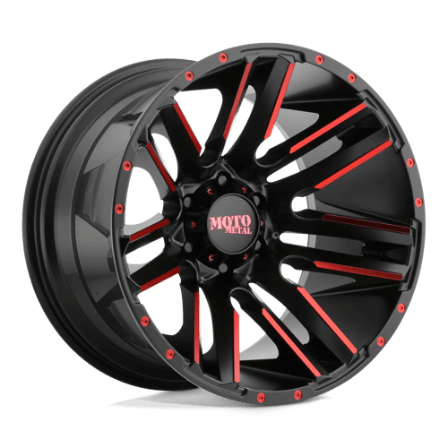 Moto Metal MO978 RAZOR Satin Black Mach W/ Red Tint 20x10 - 24 5x139.7mm 108mm - Wheels - Moto Metal
