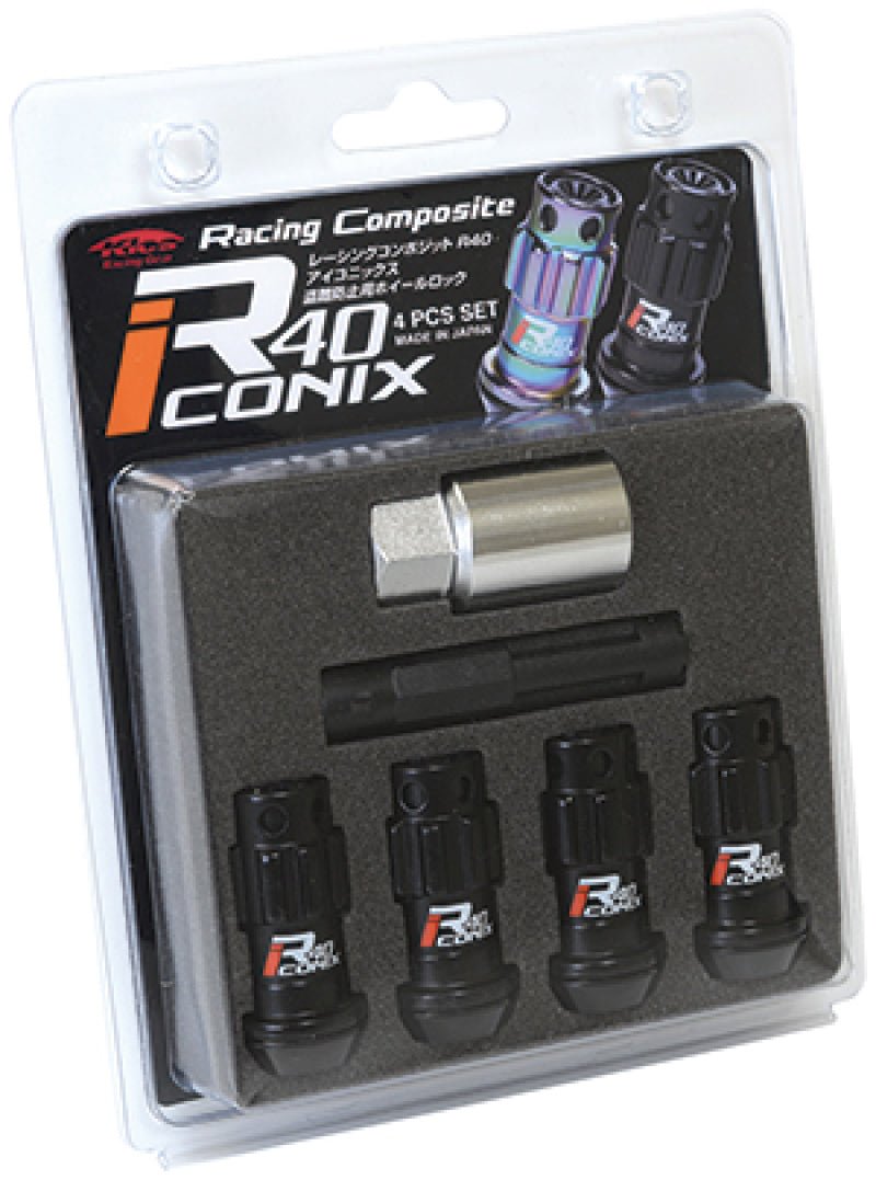 Project Kics 12X1.25 R40 Iconix Black Lug Nut Lock Set - 4-Lug Nuts-Project Kics