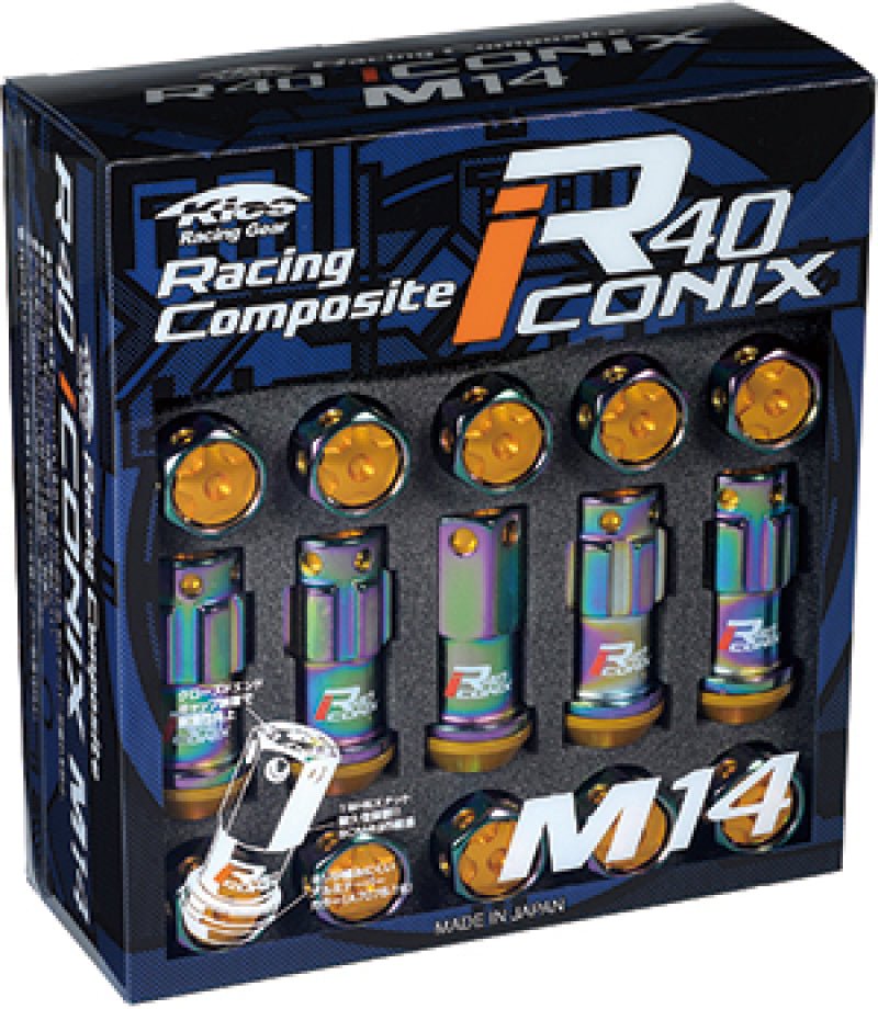 Project Kics 14x1.50 R40 Iconix Lock & Lug Nuts - Neo Chrome w/Gold Cap (16+4 Locks)-Lug Nuts-Project Kics