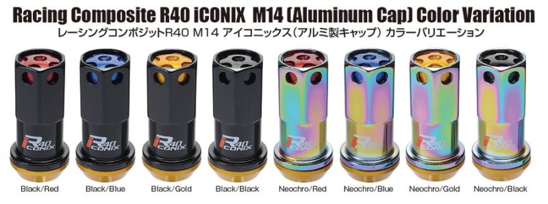 Project Kics 14x1.50 R40 Iconix Lock & Lug Nuts - Neo Chrome w/Gold Cap (16+4 Locks)-Lug Nuts-Project Kics