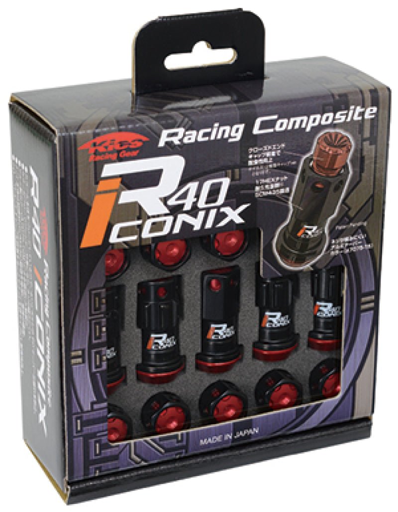 Project Kics 16+4 Locks Black R40 Iconix w/ Plastic Cap (Red) - 14x1.50-Lug Nuts-Project Kics