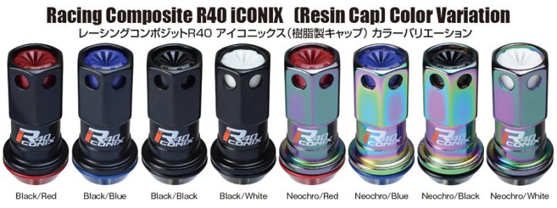 Project Kics 16+4 Locks Neocro R40 Iconix W/ Plastic Cap (Black) - 12X1.50-Lug Nuts-Project Kics