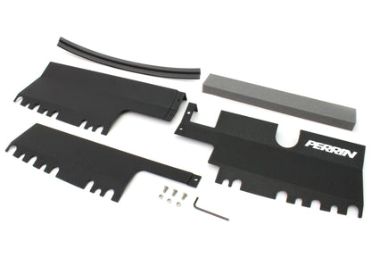 PERRIN radiator shroud for 2015-2021 WRX/STI, designed for improved cooling and engine performance. Includes installation hardware.