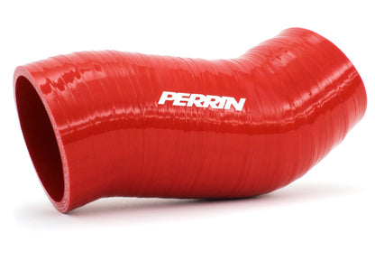 Afta-MAF intake tube for 2002-2007 WRX/STI, featuring a red silicone design with Perrin branding for enhanced airflow.