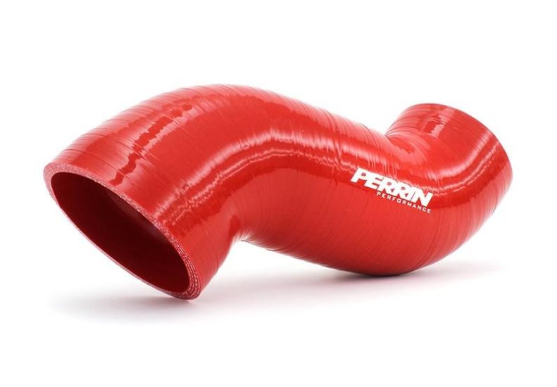 Red Afta-MAF intake tube designed for enhanced airflow and performance in automotive applications.