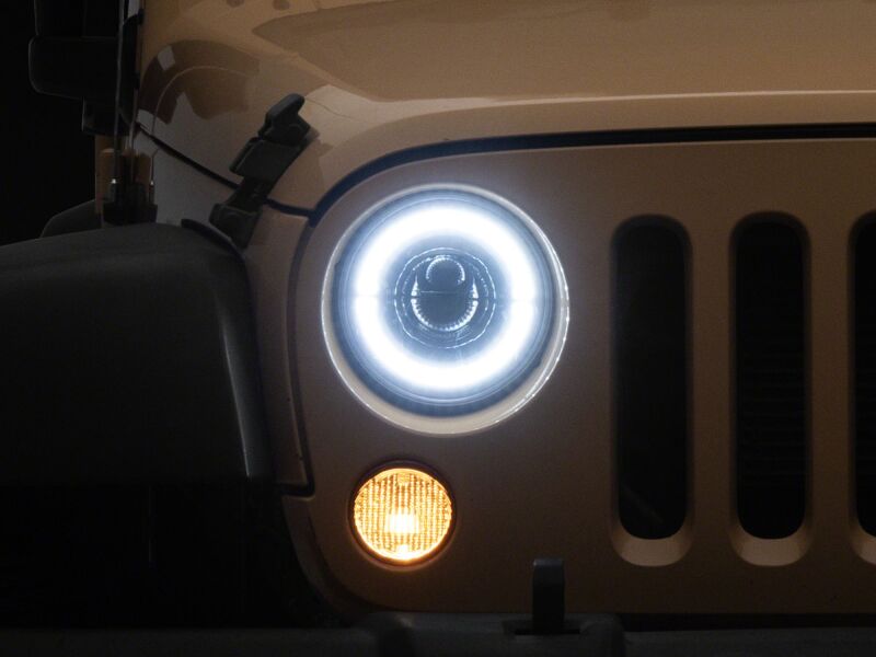 Raxiom 07-08 Jeep Wrangler JK Hi Output LED Headlights/Angel Eye DRL- Black Housing- Clear Lens-Headlights-Raxiom