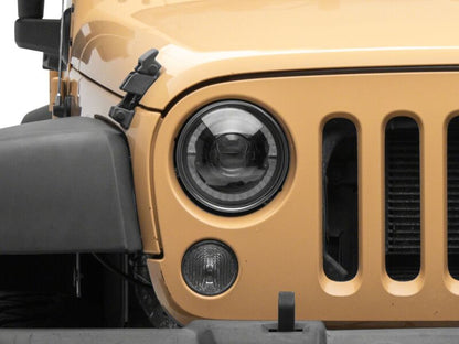 Raxiom 07-08 Jeep Wrangler JK Hi Output LED Headlights/Angel Eye DRL- Black Housing- Clear Lens-Headlights-Raxiom