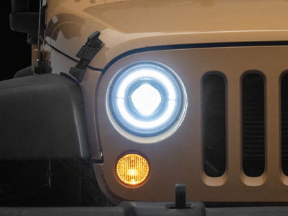 Raxiom 07-08 Jeep Wrangler JK Hi Output LED Headlights/Angel Eye DRL- Black Housing- Clear Lens-Headlights-Raxiom