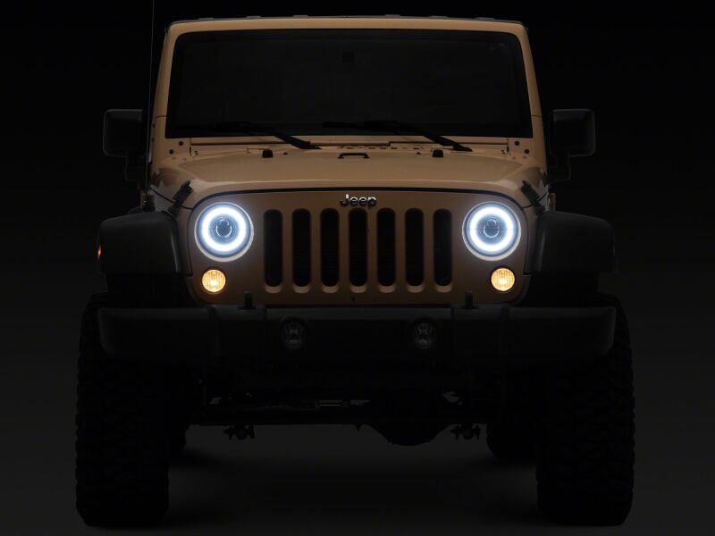 Raxiom 07-08 Jeep Wrangler JK Hi Output LED Headlights/Angel Eye DRL- Black Housing- Clear Lens-Headlights-Raxiom